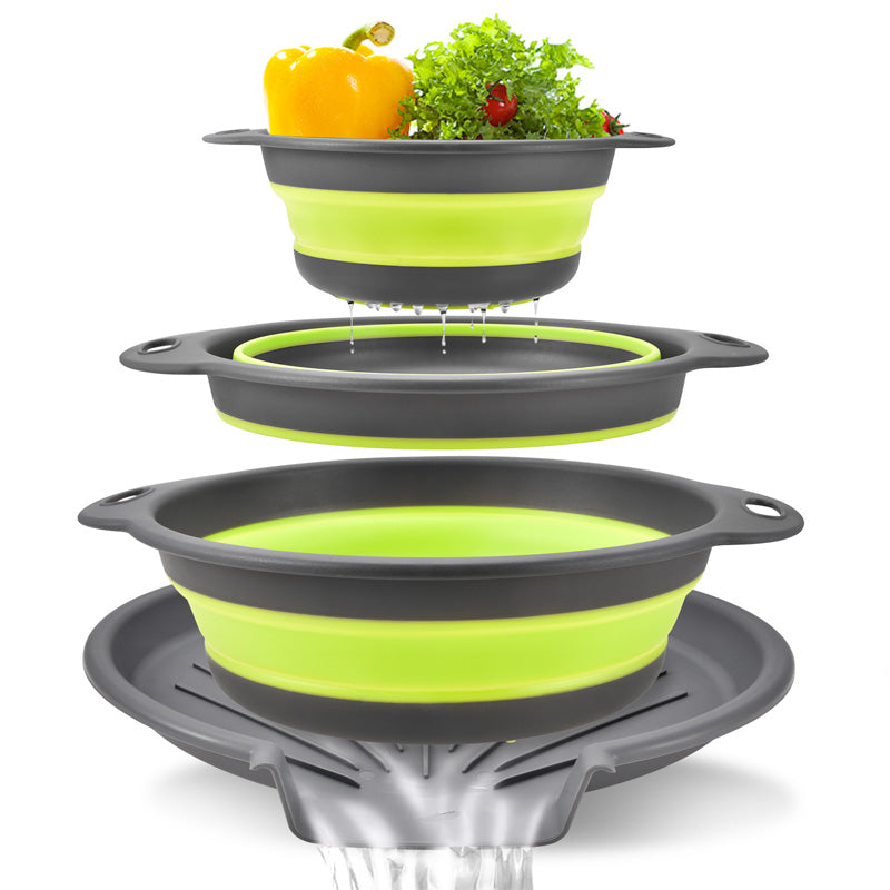 3-Piece Foldable Strainer Set with Draining Tray | Space-Saving, Multifunctional & Dishwasher-Safe | Kitchen Draining Rack