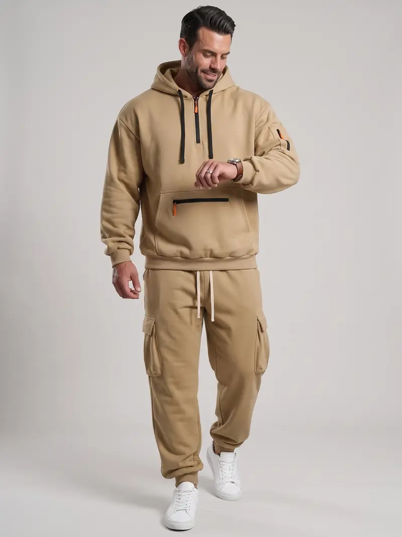 Men’s Hooded Two-Piece Set – Relaxed-Fit Top & Pants for Fall & Winter
