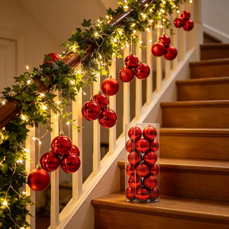 Christmas Decoration Balls Set, Ornaments, 105 Pieces, 3cm/4cm/6cm/7cm Sizes, Glossy, Matte, Glitter, Cutout Balls, 18cm Deer Star Tree Topper