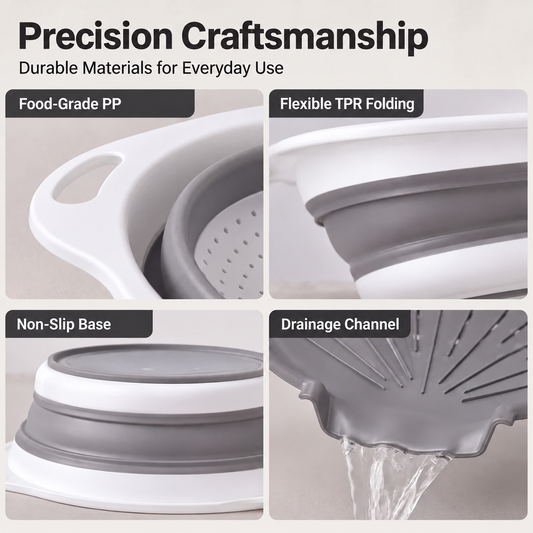 3-Piece Foldable Strainer Set with Draining Tray | Space-Saving, Multifunctional & Dishwasher-Safe | Kitchen Draining Rack