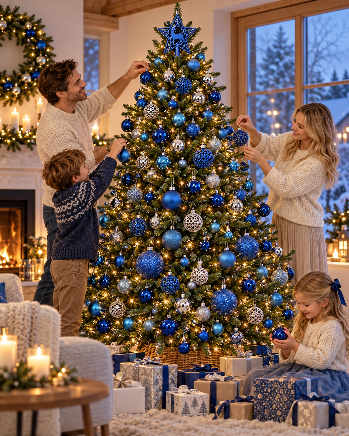 Christmas Decoration Balls Set, Ornaments, 105 Pieces, 3cm/4cm/6cm/7cm Sizes, Glossy, Matte, Glitter, Cutout Balls, 18cm Deer Star Tree Topper