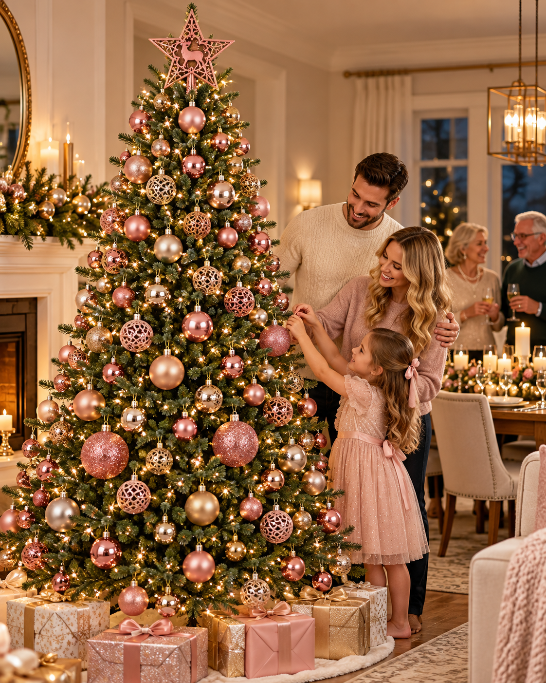 Christmas Decoration Balls Set, Ornaments, 105 Pieces, 3cm/4cm/6cm/7cm Sizes, Glossy, Matte, Glitter, Cutout Balls, 18cm Deer Star Tree Topper