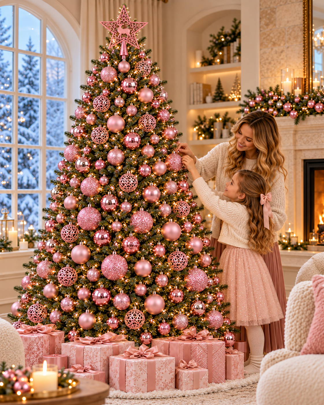Christmas Decoration Balls Set, Ornaments, 105 Pieces, 3cm/4cm/6cm/7cm Sizes, Glossy, Matte, Glitter, Cutout Balls, 18cm Deer Star Tree Topper