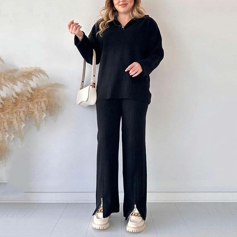 Women’s Cozy Knit Two-Piece Set with Side Slits for Fall & Winter