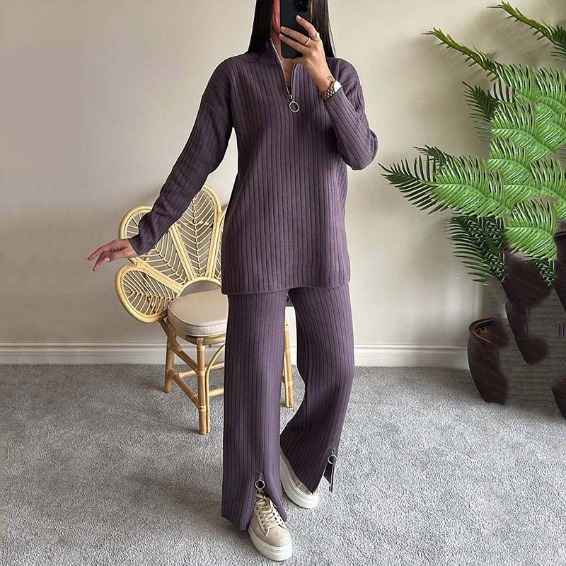 Women’s Cozy Knit Two-Piece Set with Side Slits for Fall & Winter