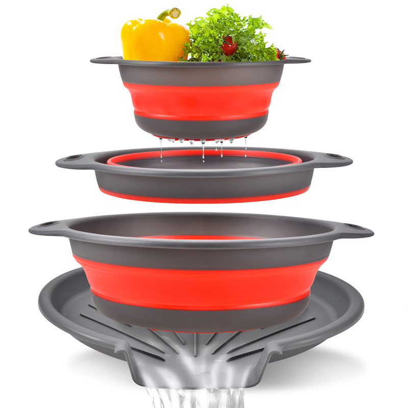 3-Piece Foldable Strainer Set with Draining Tray | Space-Saving, Multifunctional & Dishwasher-Safe | Kitchen Draining Rack