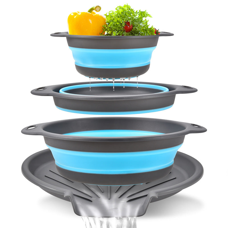 3-Piece Foldable Strainer Set with Draining Tray | Space-Saving, Multifunctional & Dishwasher-Safe | Kitchen Draining Rack