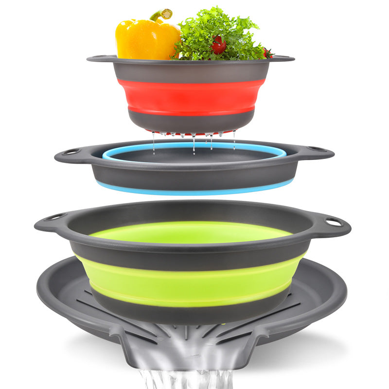 3-Piece Foldable Strainer Set with Draining Tray | Space-Saving, Multifunctional & Dishwasher-Safe | Kitchen Draining Rack